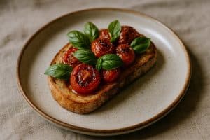 Bruschetta au basilic et tomates rôties