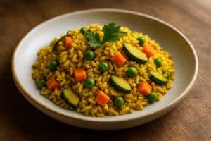 Riz parfumé au curcuma et légumes