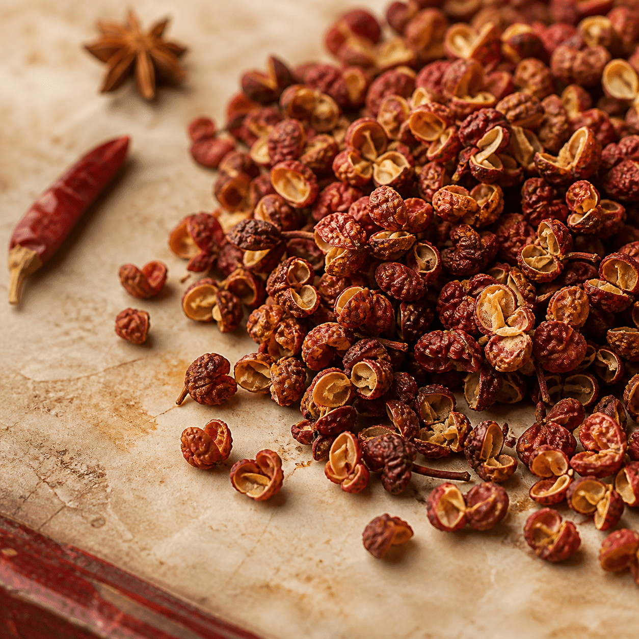 Baies rouges de Sichuan avec piment séché et badiane